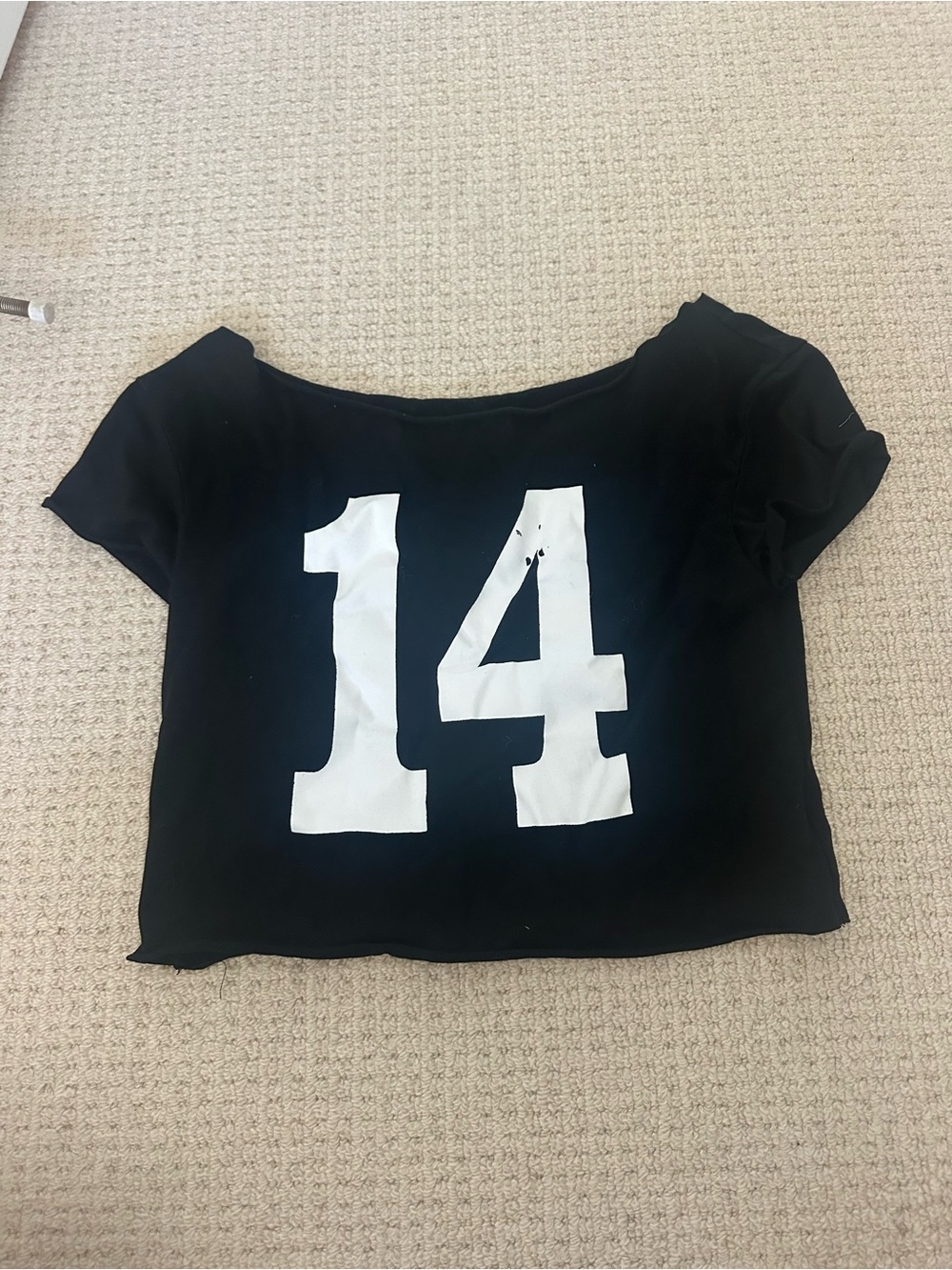 Black Women's Cropped Tee with White '14' Graphic